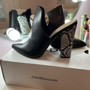 Aldo black bootie/mule heel